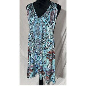 Apt 9 Blue/Green Paisley Print, Racer Back Silky Dress, Size Medium